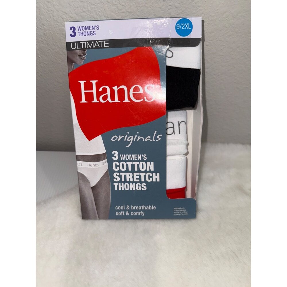 Hanes size 9 2XL Originals Ultimate Cotton Stretch Thong Underwear 3-Pack